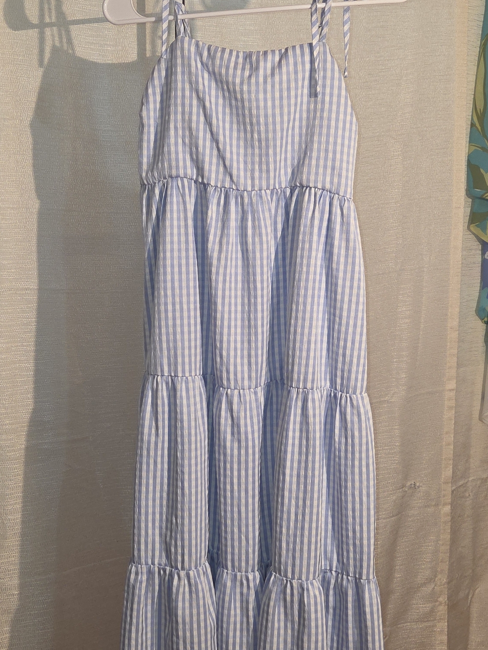 TCEC Light Blue and White Gingham Tiered Maxi Dress